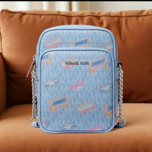 MICHAEL KORS  CROSSBODY BAG SIGNATURE JET SET  *LIGHT BLUE*  NEW NWT - Picture 1 of 4
